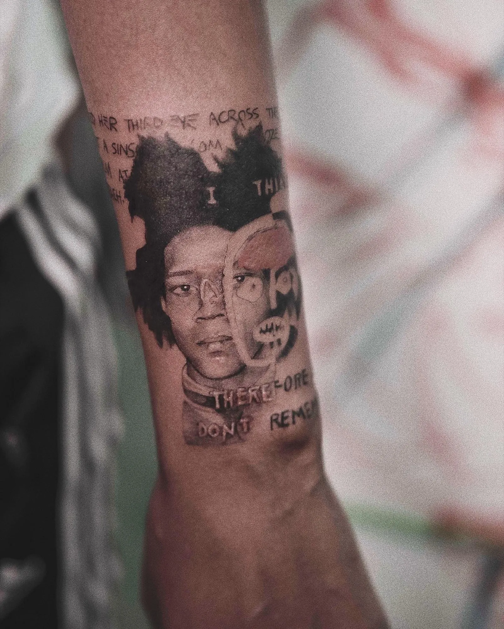 Basquiat — Black & grey, lettering tattoo, Forearm, by Yiwu Duan, Toronto