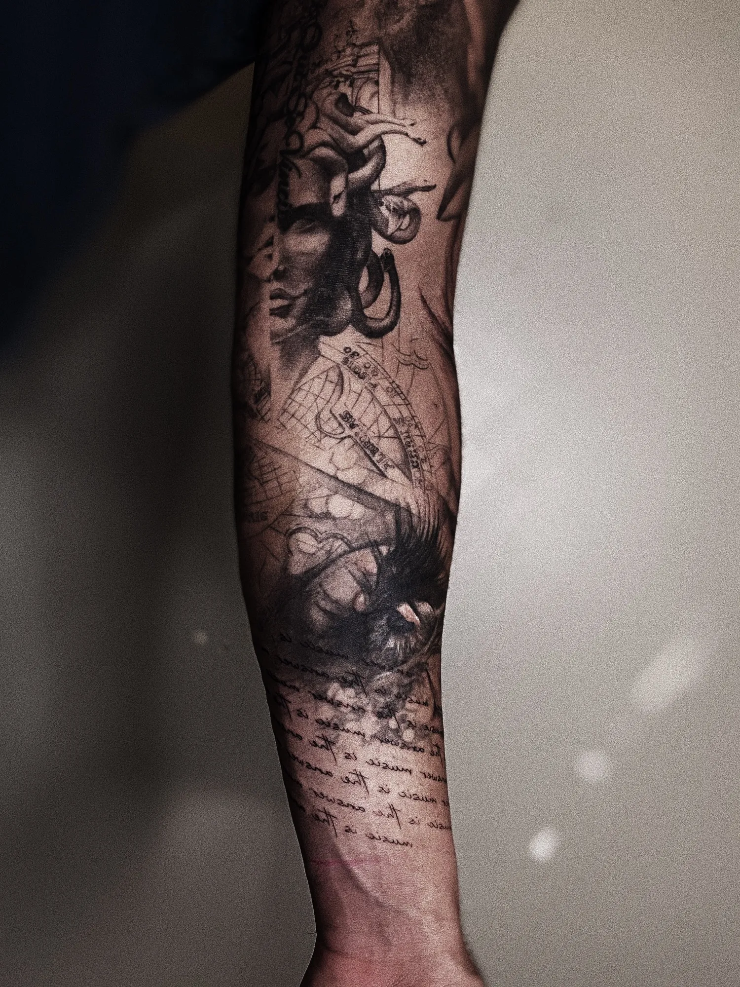 Medusa — Black & grey, mixed composition tattoo, Forearm, by Yiwu Duan, Toronto